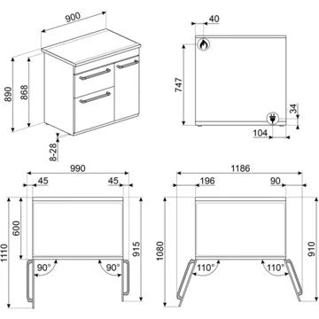 Piano de cuisson gaz							SMEG				CX93GMBL