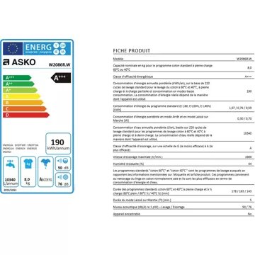Lave linge hublot ASKO W2086R.W AUTODOSE Reconditionné