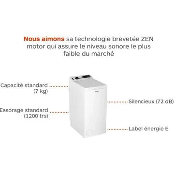 Lave linge top WHIRLPOOL TDLRB7222BSFR/N SILENCE Reconditionné