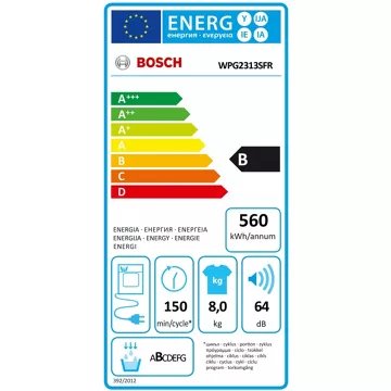 Sèche linge à condensation BOSCH WPG2313SFR Serenity Série 6